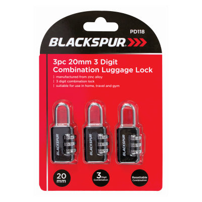 Blackspur 3PC 20MM digit combination luggage locks