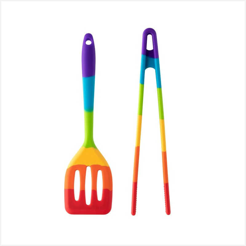 Taylor's Eye Witness Mini Rainbow Silicone Slotted Turner & Tongs Set