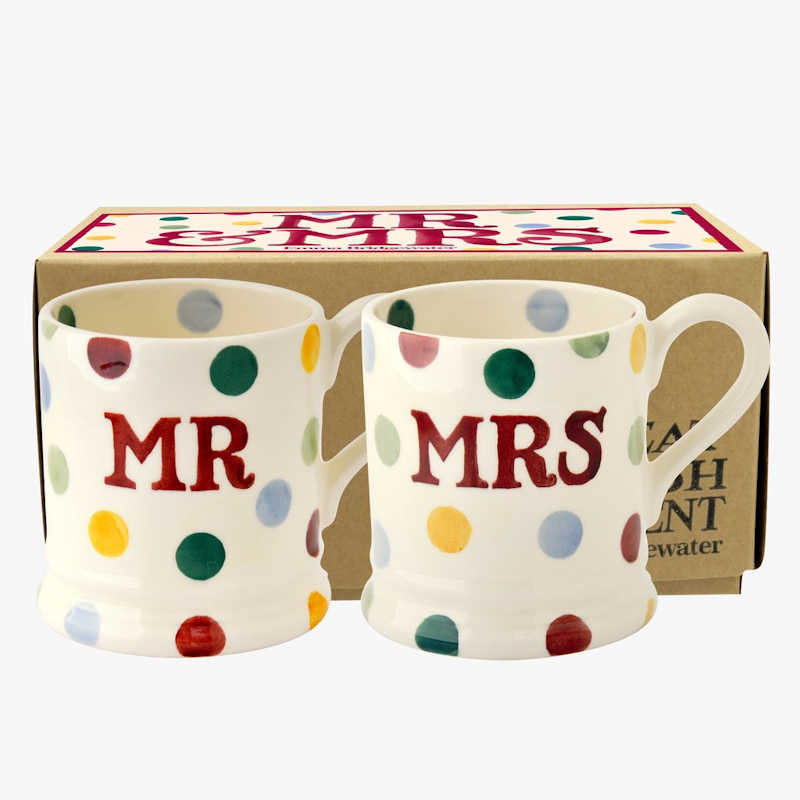 Emma Bridgewater Polka Dot 'Mr and Mrs' Set of 2 1/2 Pint Mugs