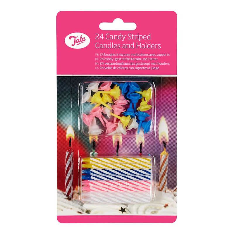 Tala 24 Candy Striped Candles and Holders