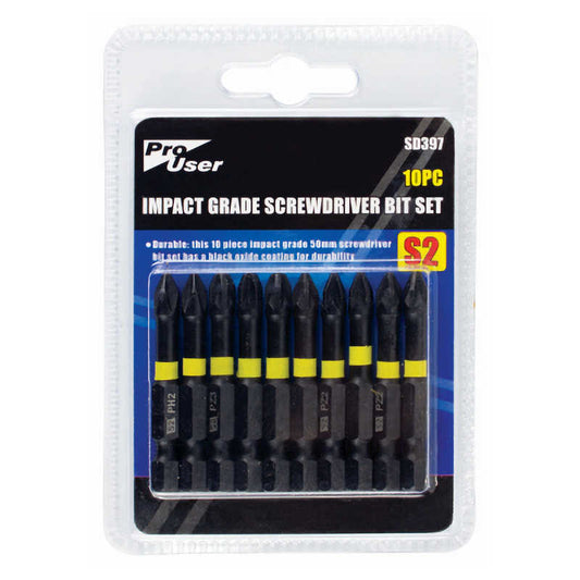 Pro User Impact Grade 10pc Screwdriver Bit Set