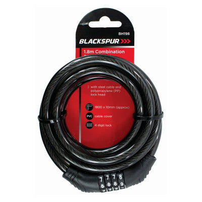Blackspur 10MM X 1.8M Combination Bicycle Lock