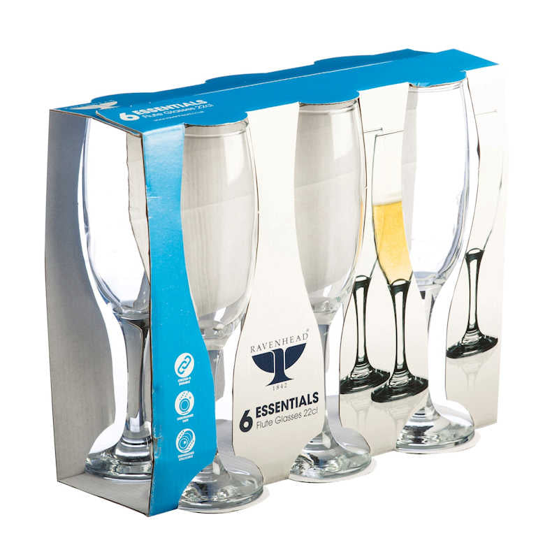 Ravenhead Essentials Sleeve Of 6 Flute Glasses 22cl