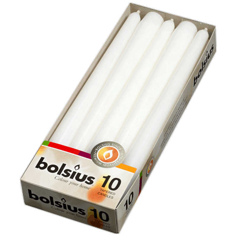 Bolsius white tapered candles 10pk