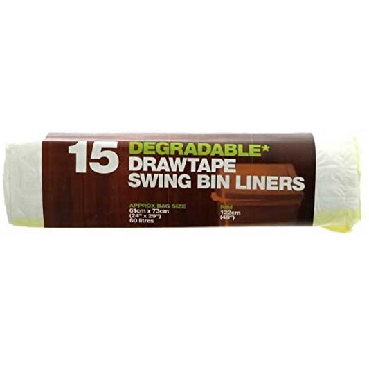 Essential Housewares 60 Litre Degradable Drawtape Swing Bin Liners (Pack of 15) - The Crock Ltd
