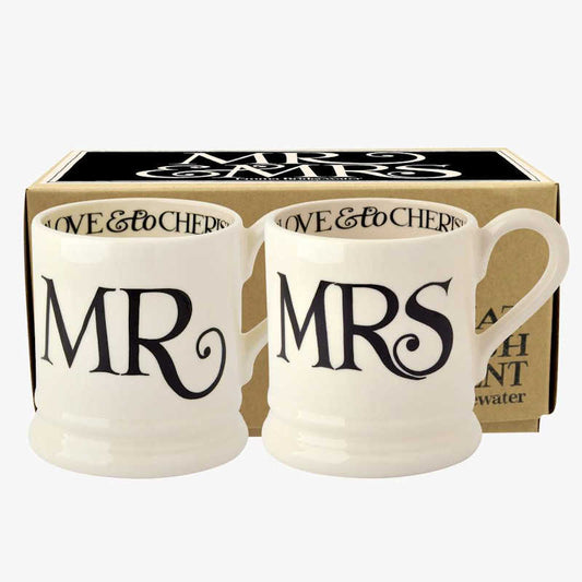 Emma Bridgewater Black Toast 'Mr and Mrs' Set of 2 1/2 Pint Mugs (Boxed)