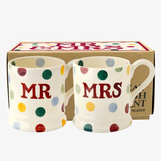 Emma Bridgewater Polka Dot 'Mr and Mrs' Set of 2 1/2 Pint Mugs 