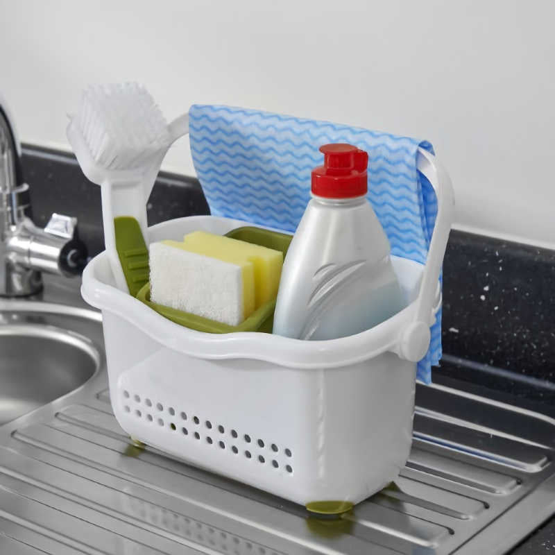 Addis White/Green Sink Caddy with Cleaning Products