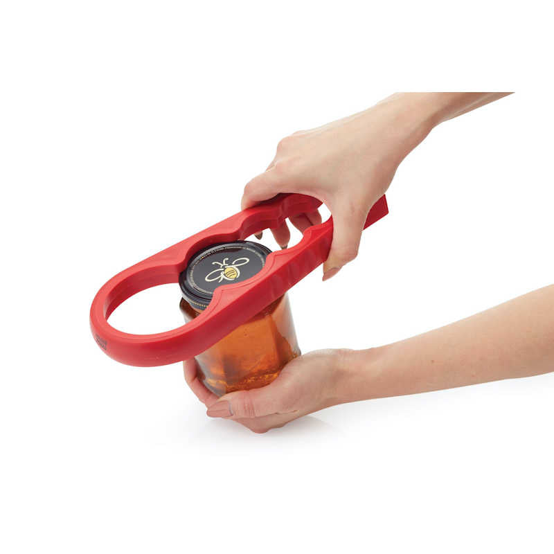 Colourworks Bottle & Jar Opener red in use