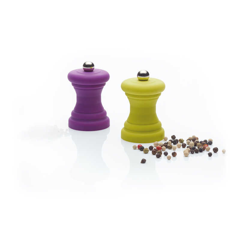 Colourworks miniature grinding mills in purple and green